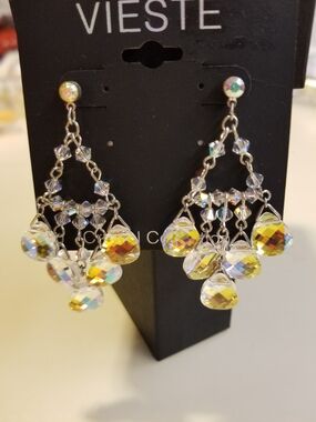 Vieste Gold-Tone Iridescent Teardrop Chandelier Earrings